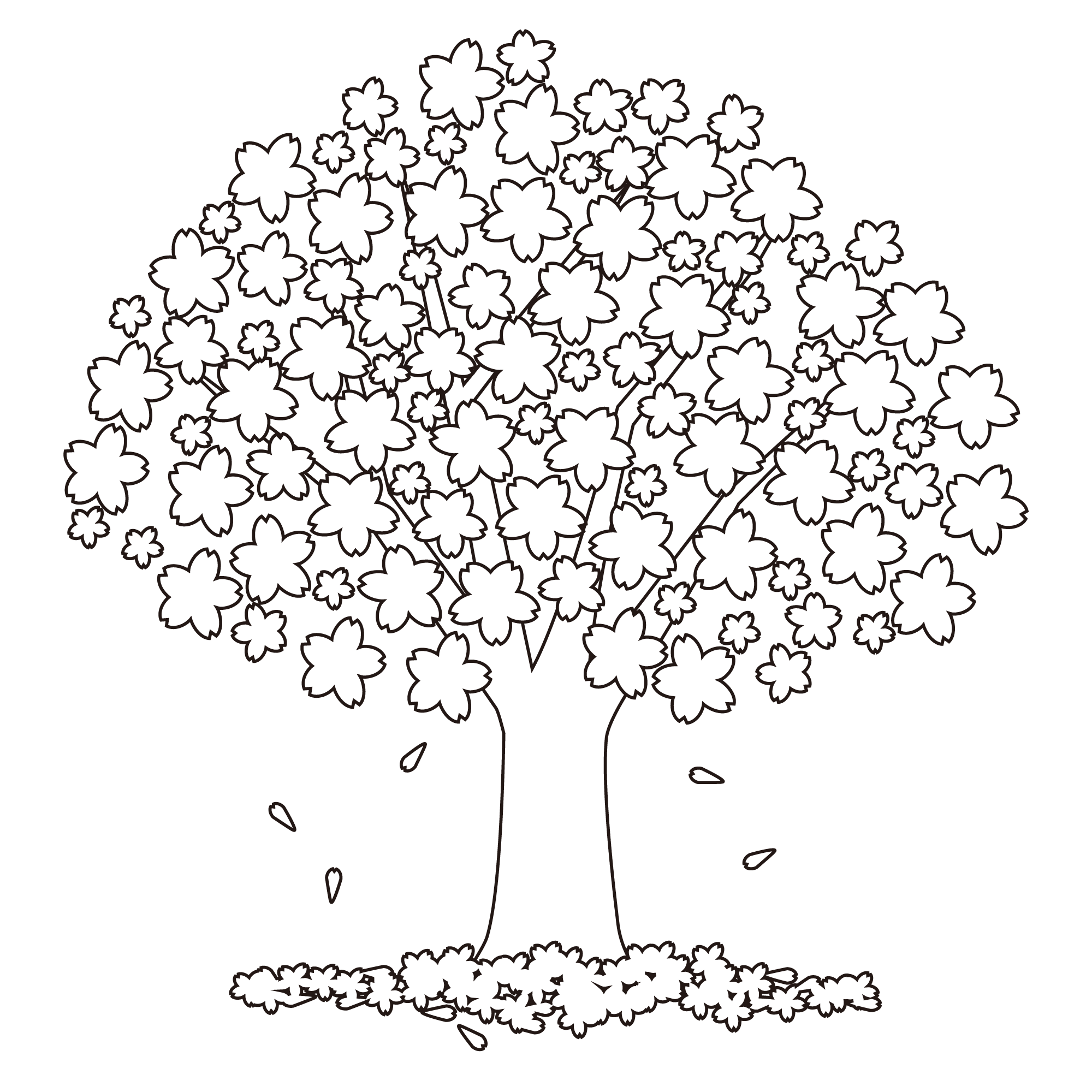 花びらが散る桜の木 モノクロ Ziu Illustration